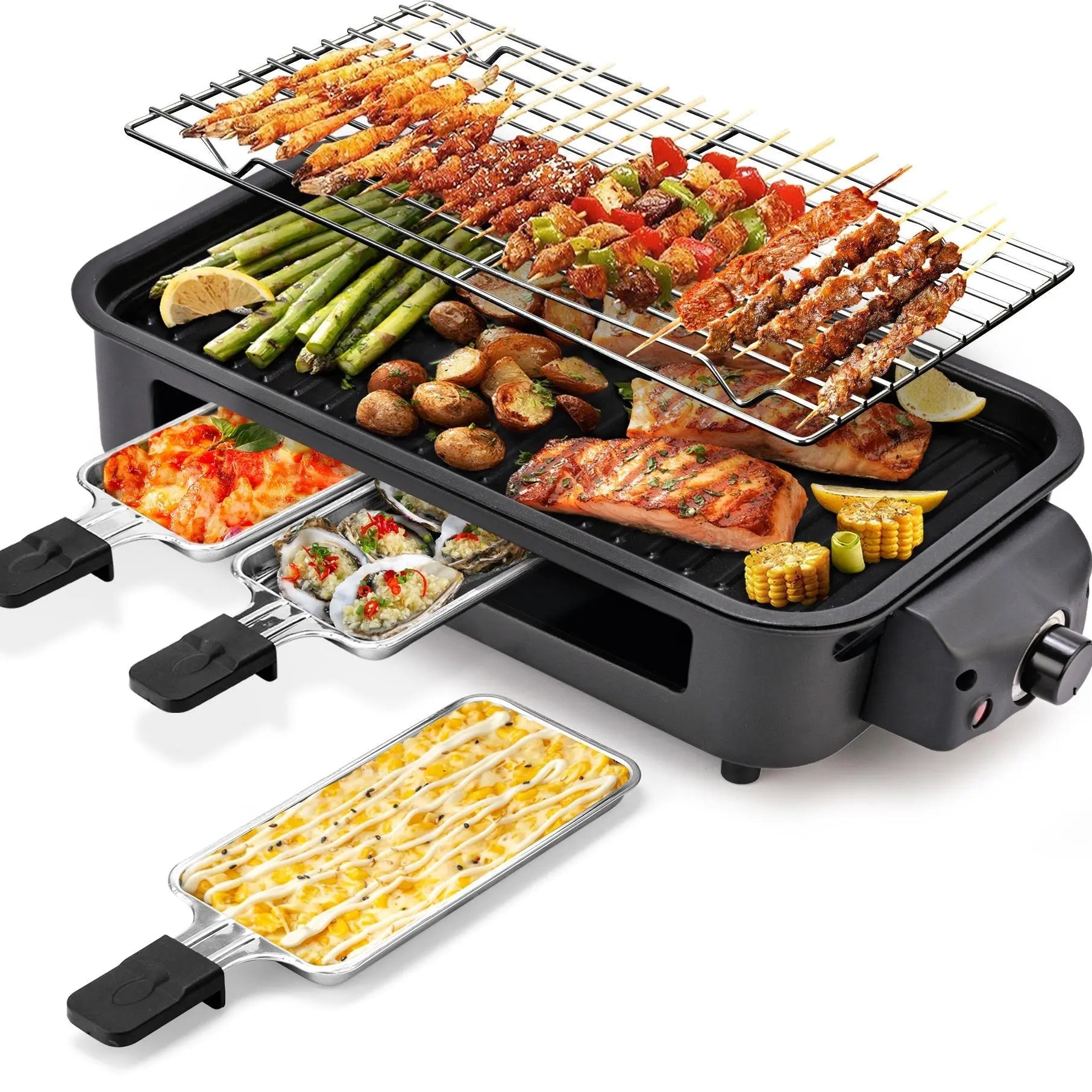 1800W 2‑in‑1 Electric Indoor Smokeless Grill & Pan, Non‑Stick Removabl