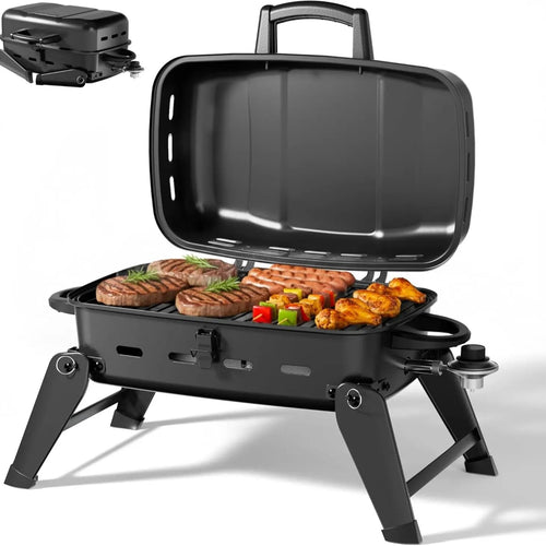 Portable Foldable Stainless Steel Charcoal & Gas BBQ Grill, 330 sq in Cooking Area