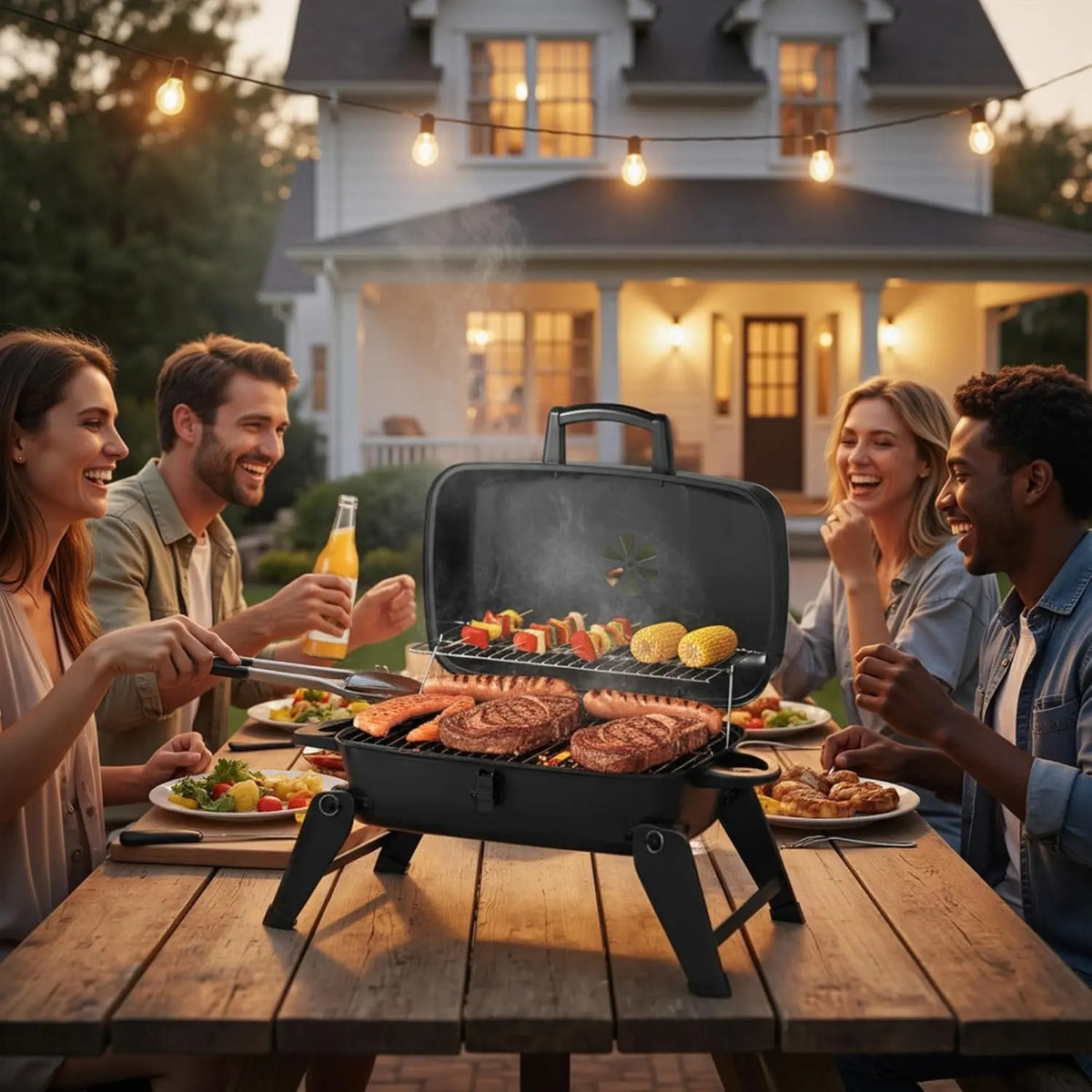 Portable Foldable Stainless Steel Charcoal & Gas BBQ Grill, 330 sq in Cooking Area