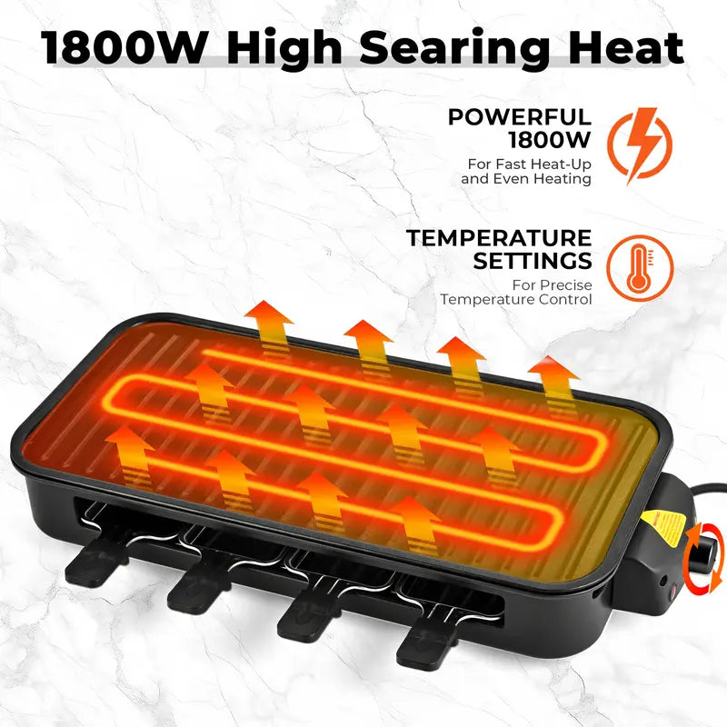1800W 2‑in‑1 Electric Indoor Smokeless Grill & Pan, Non‑Stick Removabl